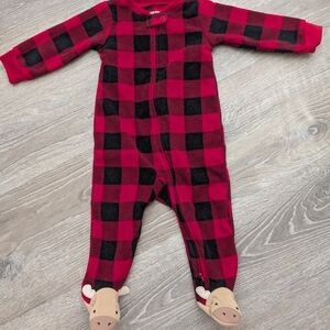 Carter's Fleece Red and Black Plaid 2 Way Zip Sleep And Play